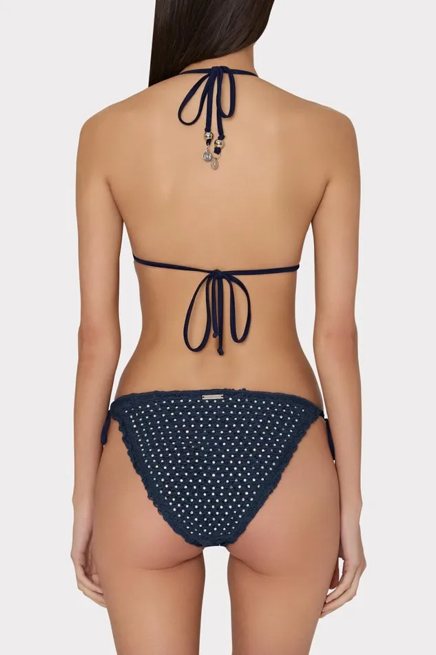 Milly Bikinis Women Glimmer Crochet Bikini Top With Crystal Applique Navy Milly Bikinis Women Glimmer Crochet Bikini Top With Crystal Applique Navy