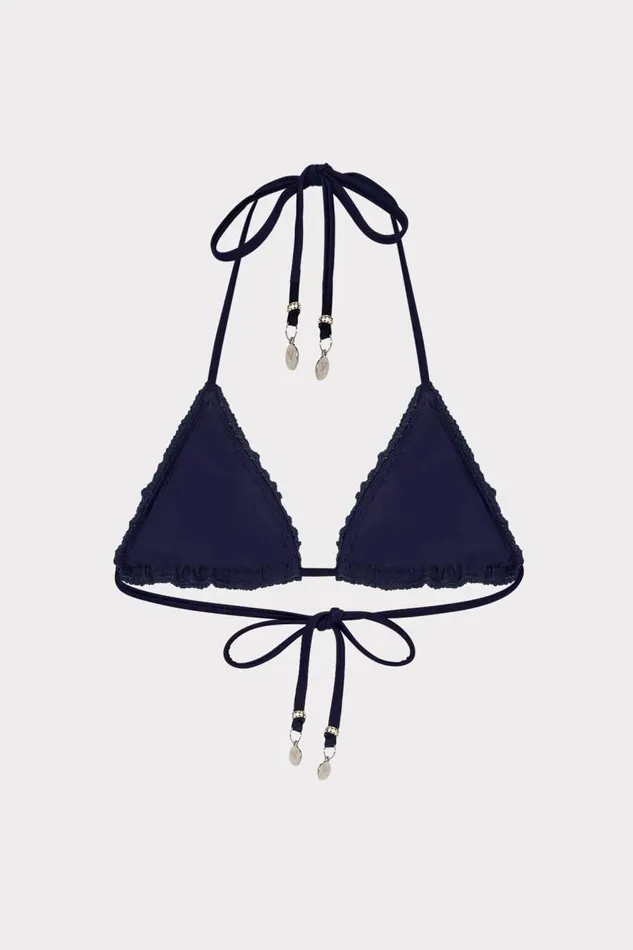 Milly Bikinis Women Glimmer Crochet Bikini Top With Crystal Applique Navy Milly Bikinis Women Glimmer Crochet Bikini Top With Crystal Applique Navy