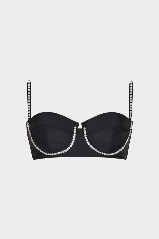 Milly Bikinis Women Heat Set Embellishment Bikini Top Black