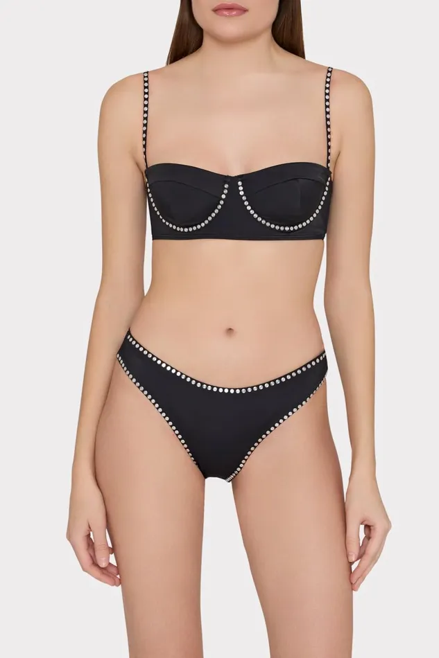 Milly Bikinis Women Heat Set Embellishment Bikini Top Black Milly Bikinis Women Heat Set Embellishment Bikini Top Black