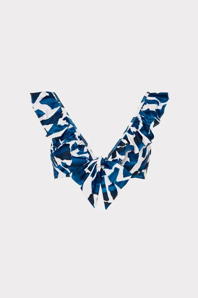 Milly Bikinis Women Ocean Puzzle Ruffle Bikini Top Navy Multi