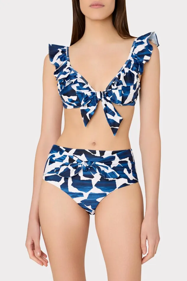 Milly Bikinis Women Ocean Puzzle Ruffle Bikini Top Navy Multi Milly Bikinis Women Ocean Puzzle Ruffle Bikini Top Navy Multi