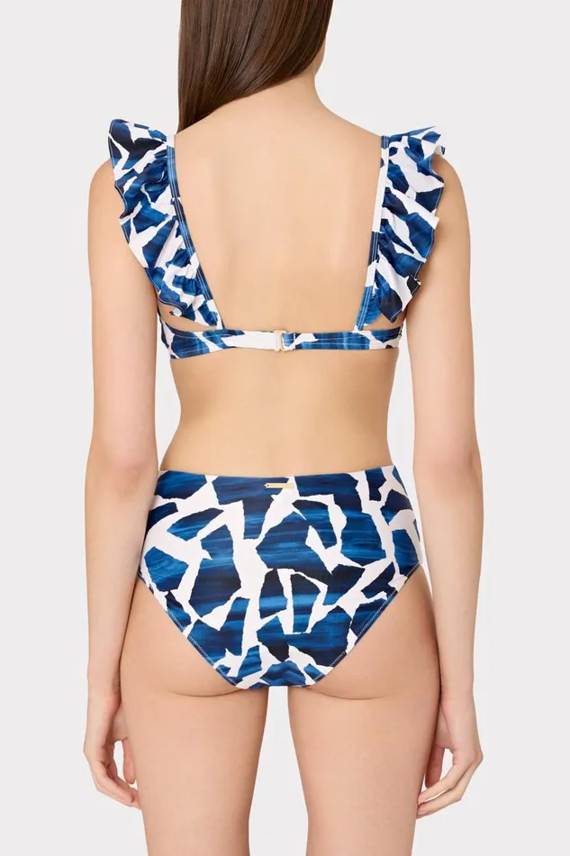 Milly Bikinis Women Ocean Puzzle Ruffle Bikini Top Navy Multi Milly Bikinis Women Ocean Puzzle Ruffle Bikini Top Navy Multi