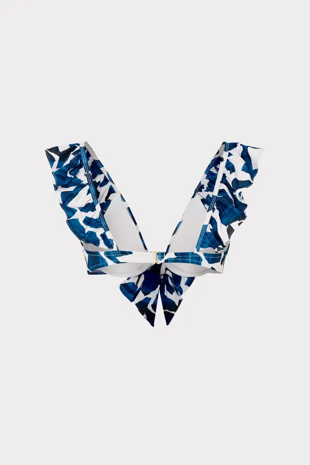 Milly Bikinis Women Ocean Puzzle Ruffle Bikini Top Navy Multi Milly Bikinis Women Ocean Puzzle Ruffle Bikini Top Navy Multi