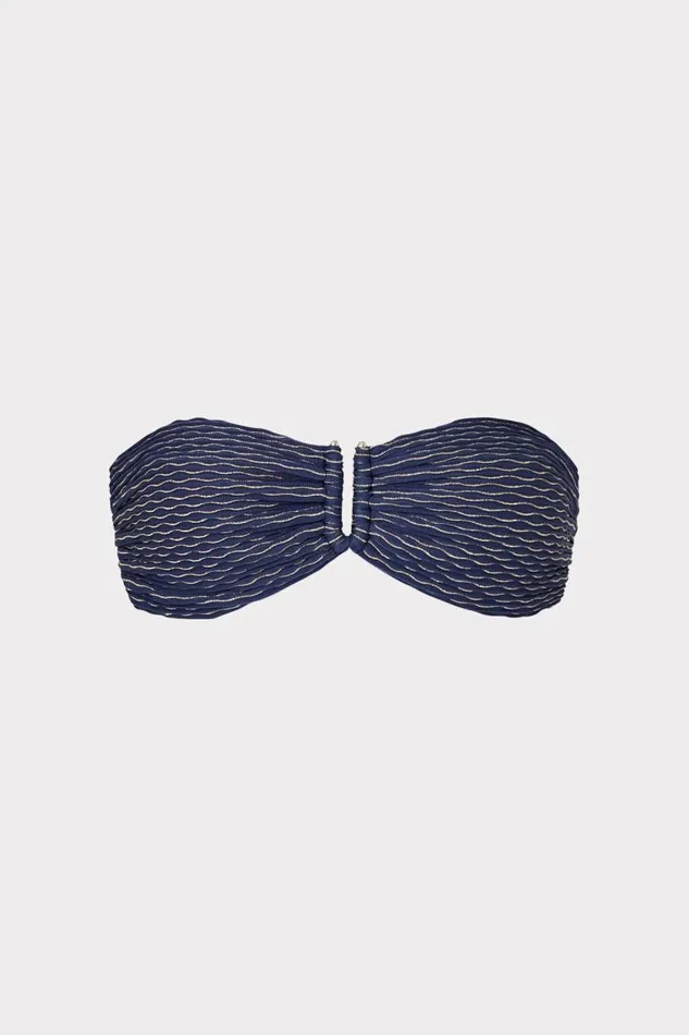 Milly Bikinis Women Verone Texture Waves Bandeau Top Navy