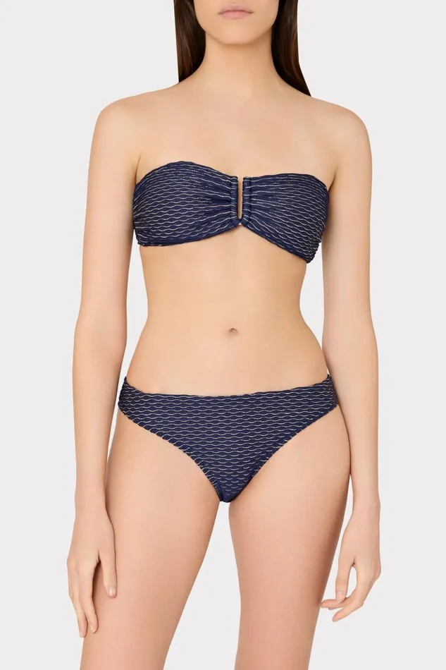 Milly Bikinis Women Verone Texture Waves Bandeau Top Navy Milly Bikinis Women Verone Texture Waves Bandeau Top Navy