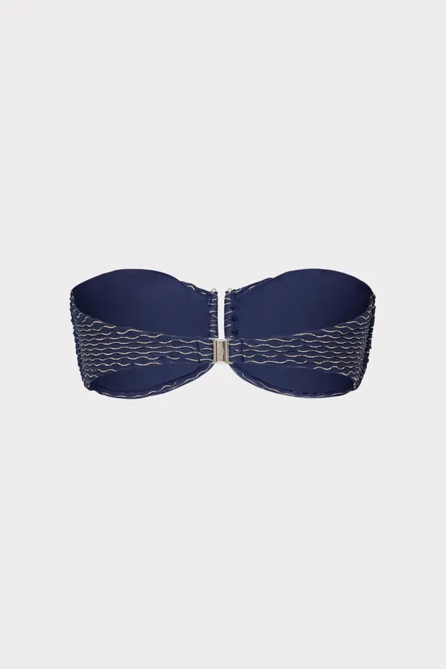 Milly Bikinis Women Verone Texture Waves Bandeau Top Navy Milly Bikinis Women Verone Texture Waves Bandeau Top Navy