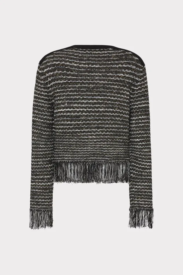 Milly Cardigans Women Metallic Textured Fringe Cardigan Black Gold Multi