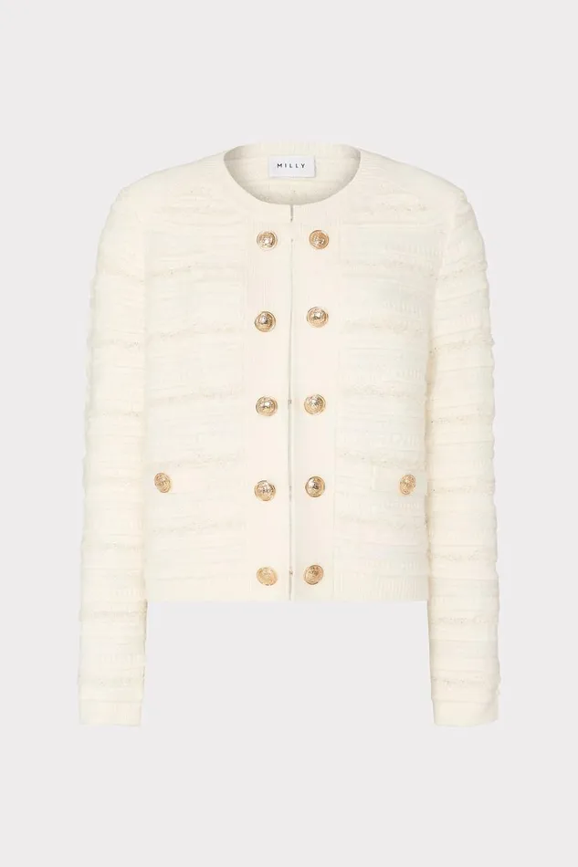 Milly Cardigans Women Textured Knit Cardigan Ecru