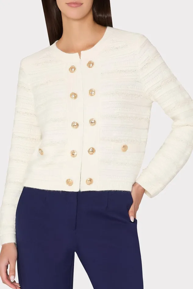 Milly Cardigans Women Textured Knit Cardigan Ecru Milly Cardigans Women Textured Knit Cardigan Ecru