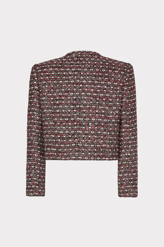 Milly Coats and Jackets Women Amaya Tweed Crystal Embellished Jacket Scarlet Multi