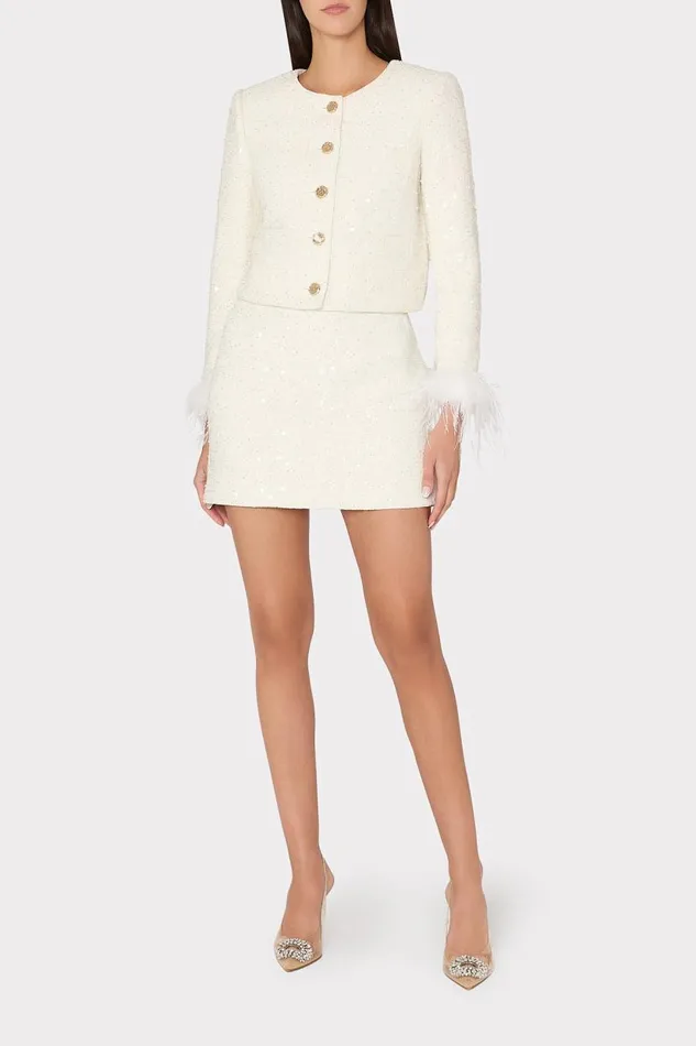 Milly Coats and Jackets Women Aya Beaded Tweed Jacket White