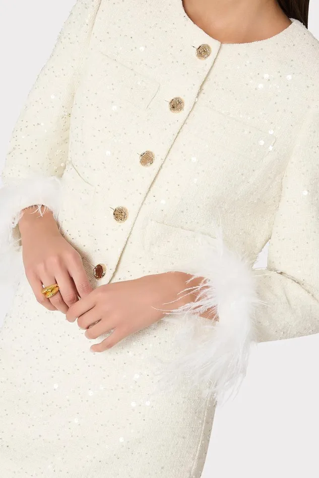 Milly Coats and Jackets Women Aya Beaded Tweed Jacket White