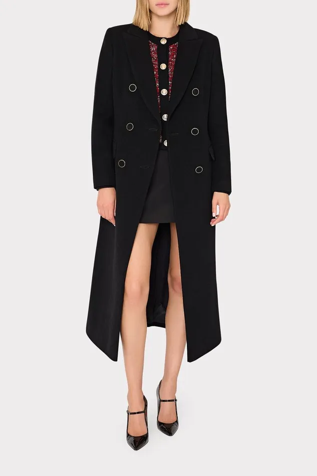 Milly Coats and Jackets Women Double Breasted Wool Coat Black