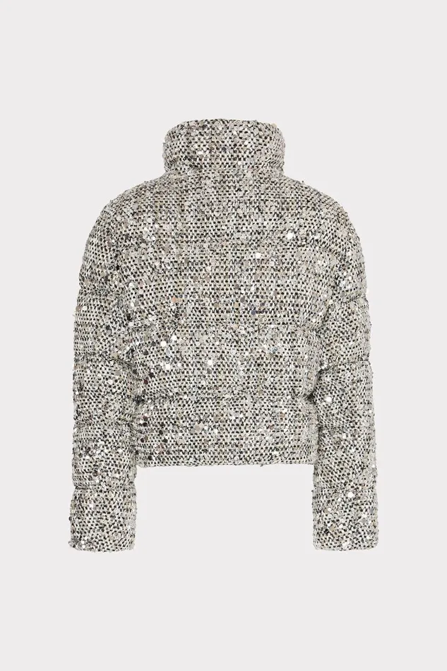 Milly Coats and Jackets Women Hayes Sequin Tweed Puffer Black Multi Milly Coats and Jackets Women Hayes Sequin Tweed Puffer Black Multi