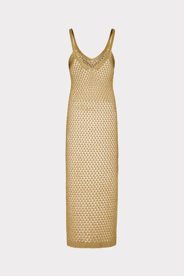 Milly CoverUps Women Metallic Mesh V Neck Midi CoverUp Dress Gold Milly CoverUps Women Metallic Mesh V Neck Midi CoverUp Dress Gold