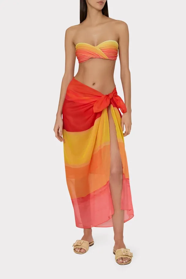 Milly CoverUps Women Sunset Stripe Chiffon Sarong Multi Milly CoverUps Women Sunset Stripe Chiffon Sarong Multi