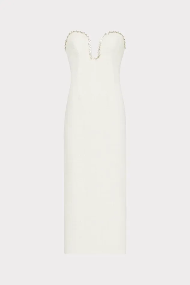 Milly Dresses Women Emelia Boucle Strapless Midi Dress Ecru