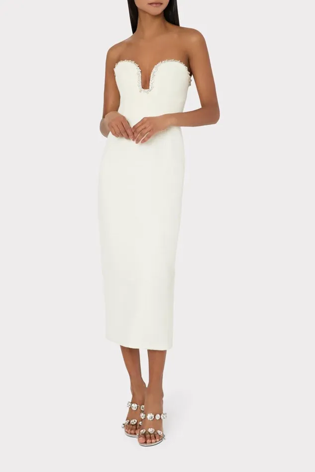 Milly Dresses Women Emelia Boucle Strapless Midi Dress Ecru Milly Dresses Women Emelia Boucle Strapless Midi Dress Ecru