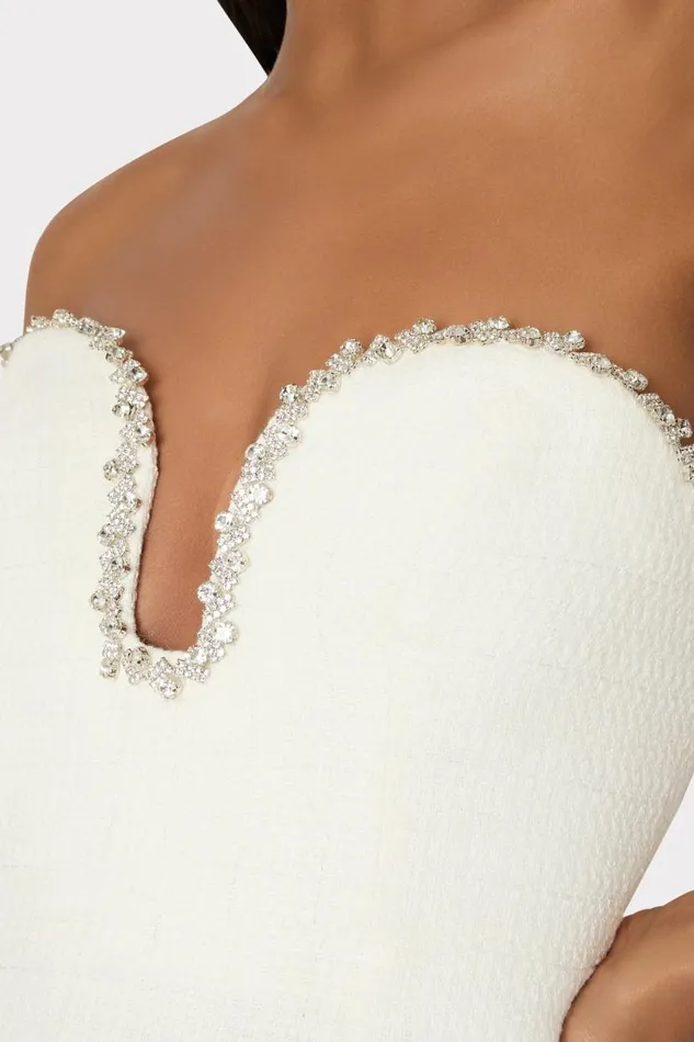Milly Dresses Women Emelia Boucle Strapless Midi Dress Ecru Milly Dresses Women Emelia Boucle Strapless Midi Dress Ecru