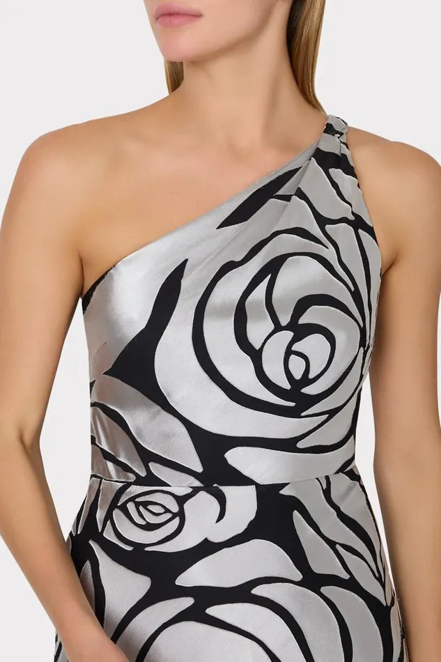 Milly Dresses Women Isley One Shoulder Rose Chiffon Devore Dress Silverblack Milly Dresses Women Isley One Shoulder Rose Chiffon Devore Dress Silverblack