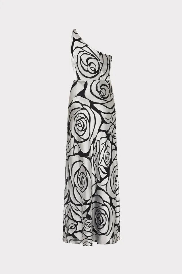 Milly Dresses Women Isley One Shoulder Rose Chiffon Devore Dress Silverblack Milly Dresses Women Isley One Shoulder Rose Chiffon Devore Dress Silverblack
