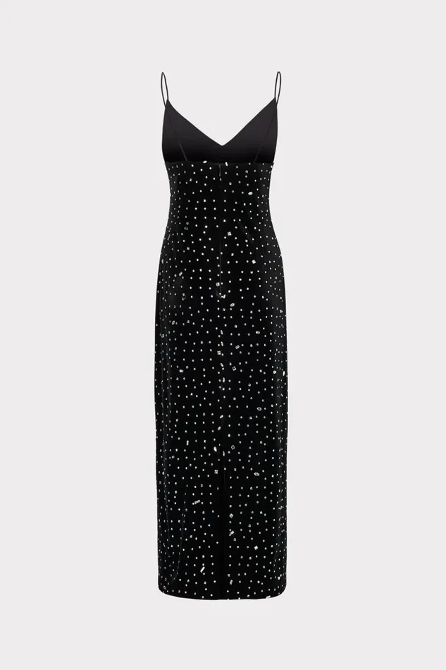 Milly Dresses Women Ivy Velvet Crystal Embellished Slip Dress Blacksilver