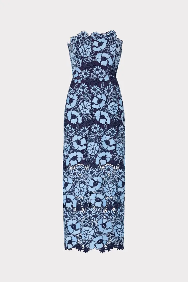 Milly Dresses Women Kait Two Tone Floral Lace Midi Dress Bluenavy