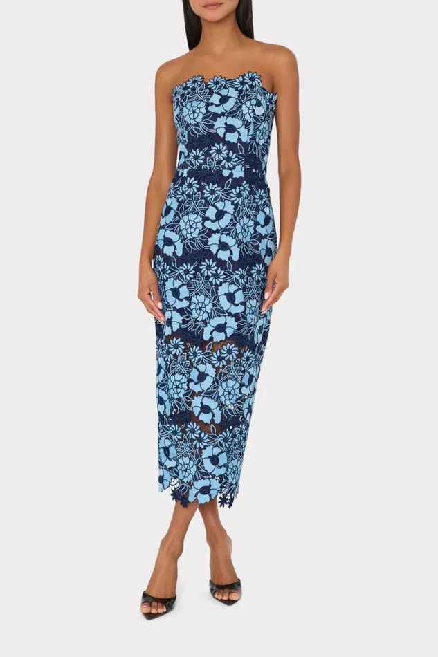 Milly Dresses Women Kait Two Tone Floral Lace Midi Dress Bluenavy Milly Dresses Women Kait Two Tone Floral Lace Midi Dress Bluenavy