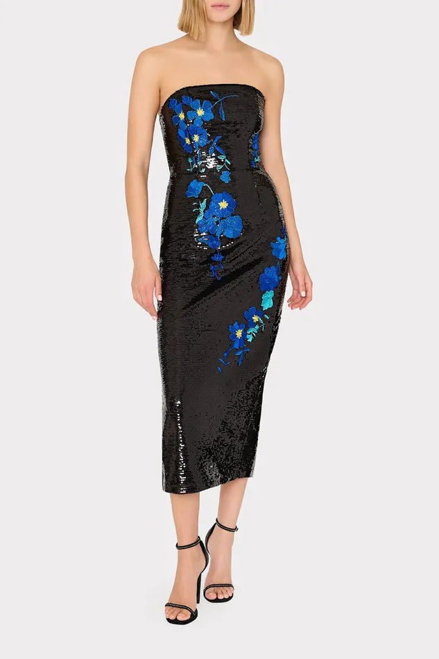 Milly Dresses Women Kait Vines Of Floral Sequins Dress Blackblue Milly Dresses Women Kait Vines Of Floral Sequins Dress Blackblue