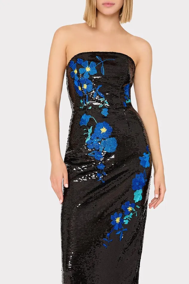 Milly Dresses Women Kait Vines Of Floral Sequins Dress Blackblue Milly Dresses Women Kait Vines Of Floral Sequins Dress Blackblue