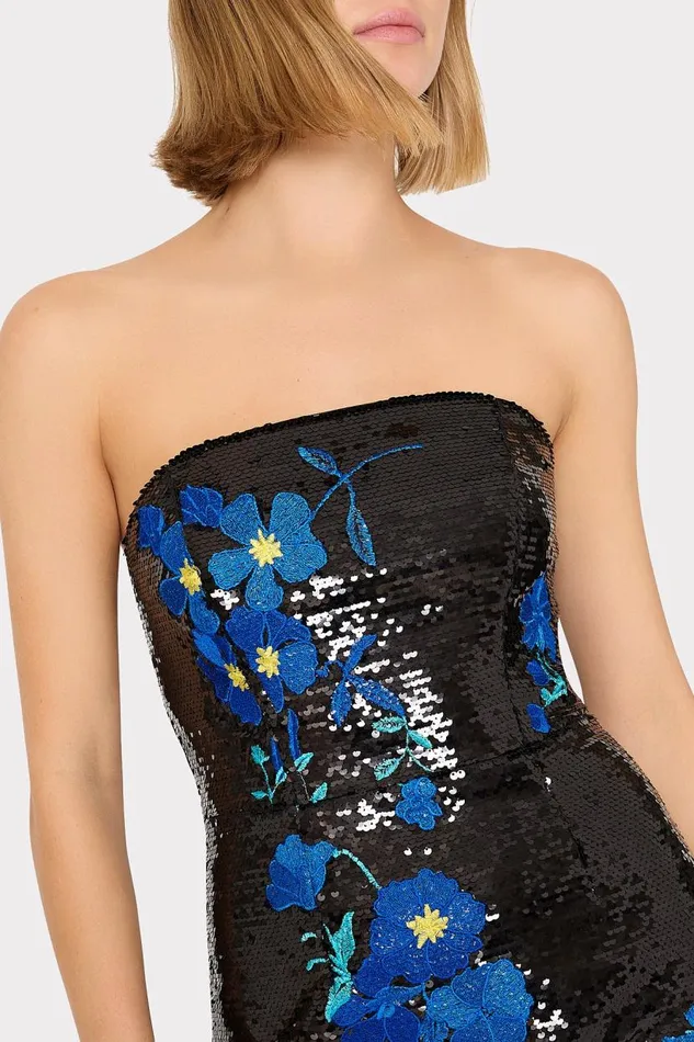 Milly Dresses Women Kait Vines Of Floral Sequins Dress Blackblue Milly Dresses Women Kait Vines Of Floral Sequins Dress Blackblue