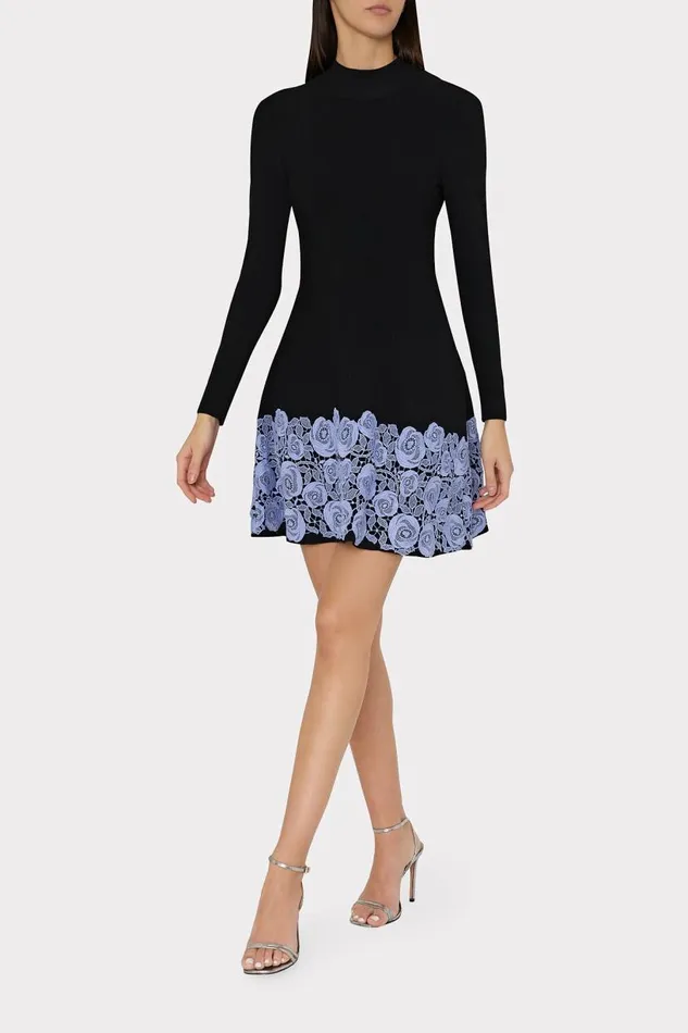 Milly Dresses Women Khai Lace Trim Fit And Flare Dress Black Milly Dresses Women Khai Lace Trim Fit And Flare Dress Black