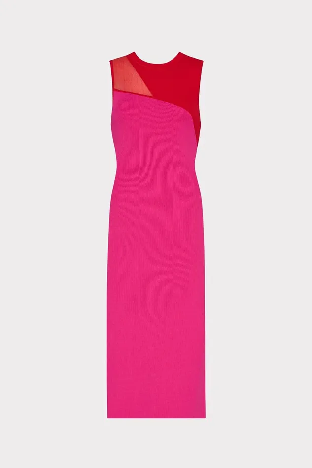 Milly Dresses Women Kyle Color Block Knit Midi Dress Pink Multi