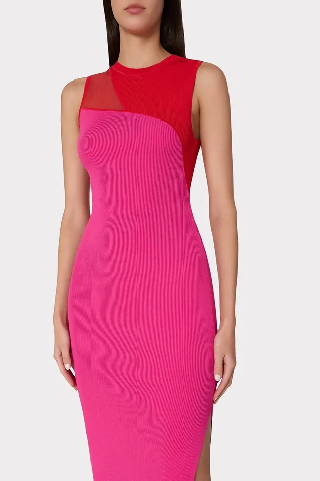 Milly Dresses Women Kyle Color Block Knit Midi Dress Pink Multi