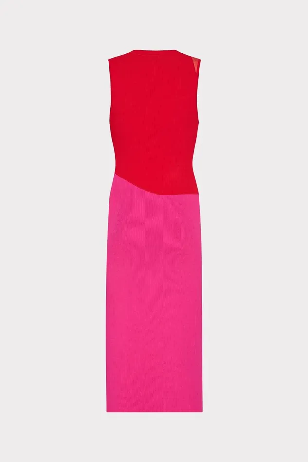 Milly Dresses Women Kyle Color Block Knit Midi Dress Pink Multi