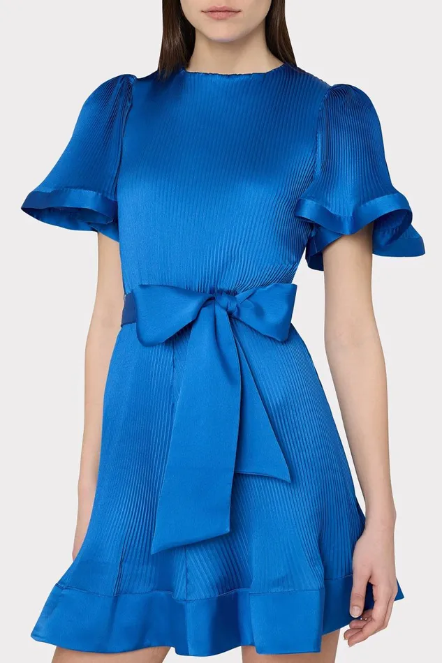Milly Dresses Women Lumi Satin Pleated Dress Blue Milly Dresses Women Lumi Satin Pleated Dress Blue