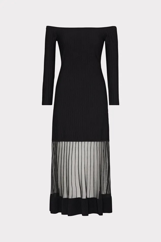 Milly Dresses Women Off The Shoulder Sheer Knit Mini Dress Black