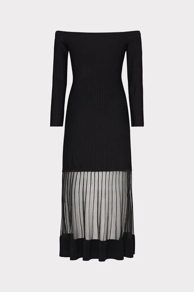 Milly Dresses Women Off The Shoulder Sheer Knit Mini Dress Black Milly Dresses Women Off The Shoulder Sheer Knit Mini Dress Black