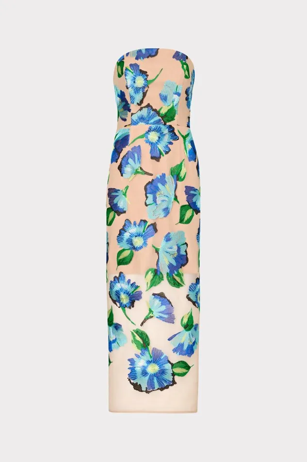Milly Dresses Women Pictorial Poppy Midi Dress Turquoise Multi