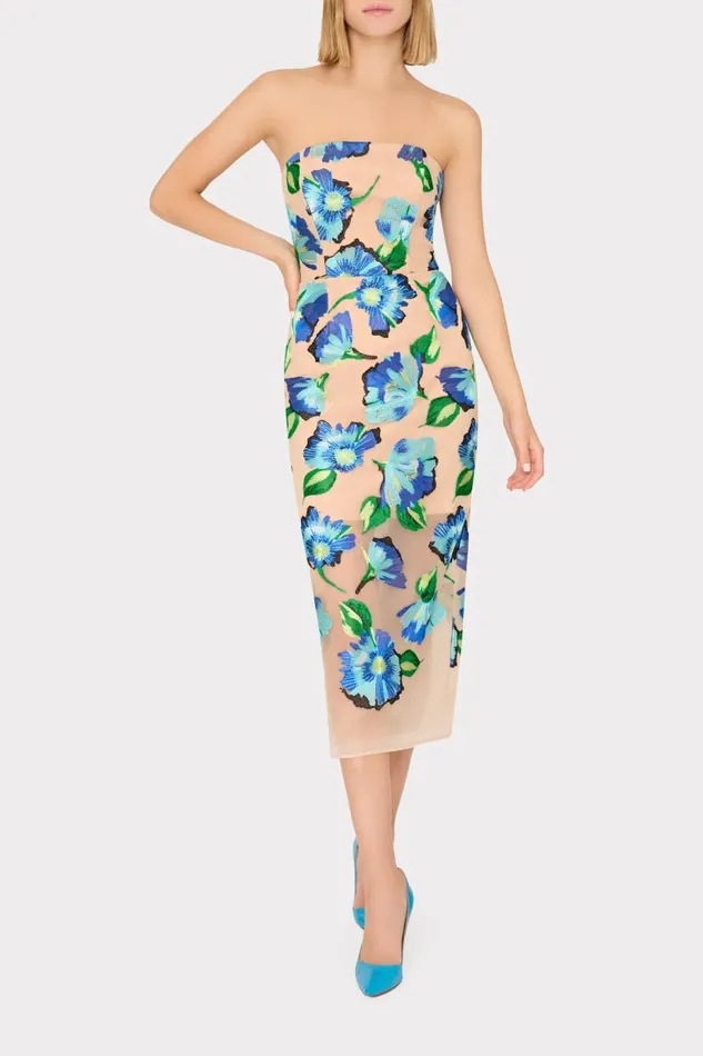 Milly Dresses Women Pictorial Poppy Midi Dress Turquoise Multi Milly Dresses Women Pictorial Poppy Midi Dress Turquoise Multi