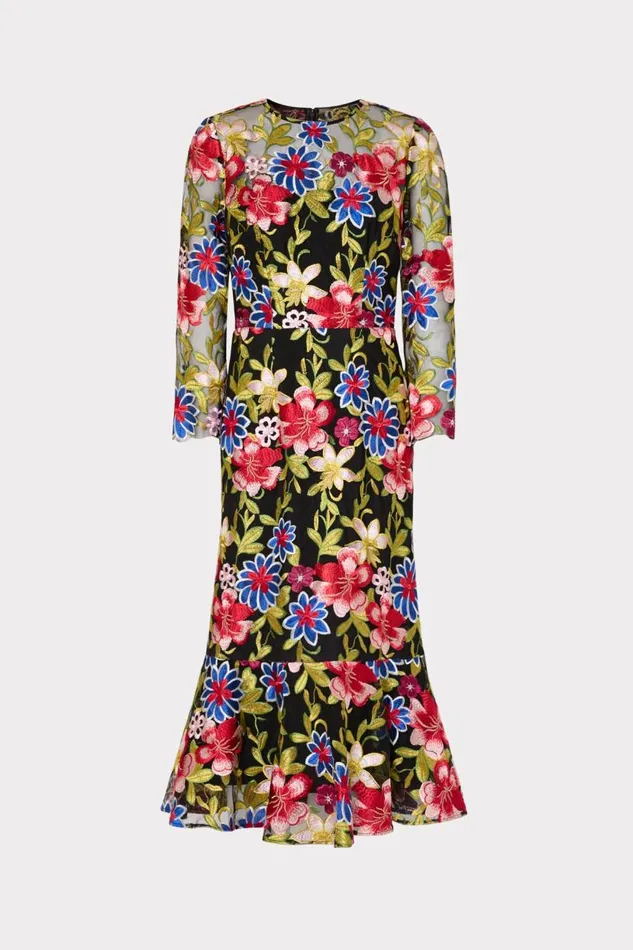 Milly Dresses Women Rosalind Floral Embroidery Dress Red Multi