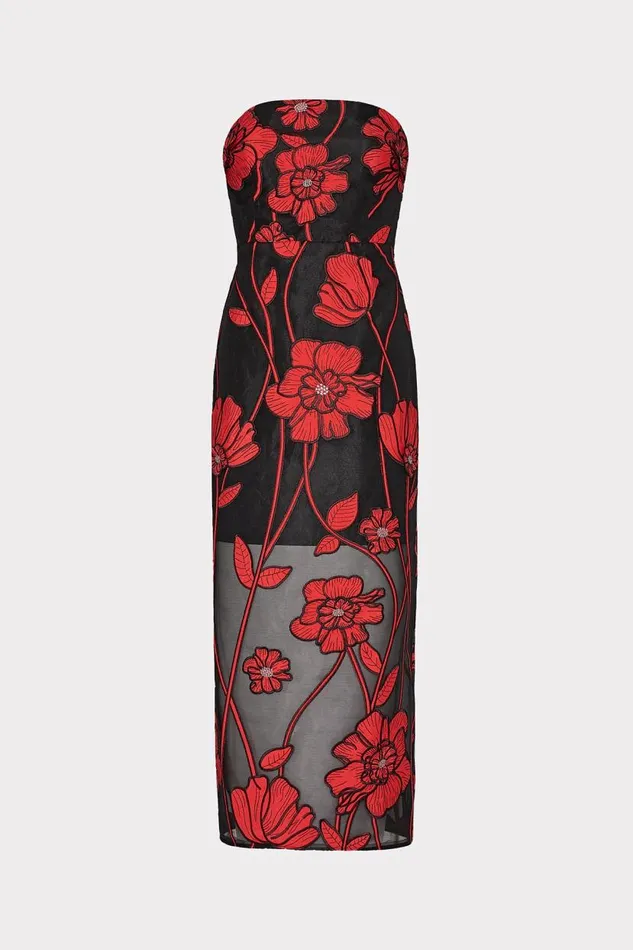Milly Dresses Women Shiloh Grand Fleur Embroidered Dress Red