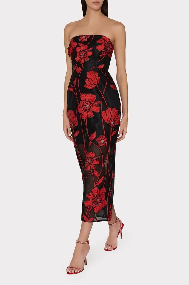 Milly Dresses Women Shiloh Grand Fleur Embroidered Dress Red Milly Dresses Women Shiloh Grand Fleur Embroidered Dress Red