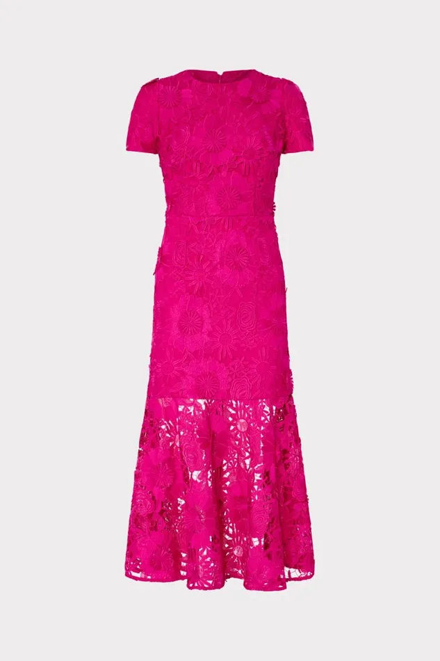 Milly Dresses Women Tahlia Cady Lace Combo Dress Fuchsia