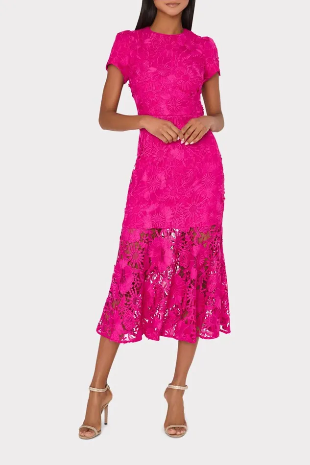 Milly Dresses Women Tahlia Cady Lace Combo Dress Fuchsia Milly Dresses Women Tahlia Cady Lace Combo Dress Fuchsia