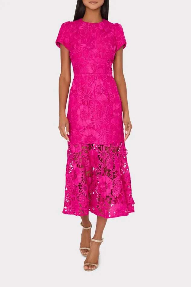 Milly Dresses Women Tahlia Cady Lace Combo Dress Fuchsia Milly Dresses Women Tahlia Cady Lace Combo Dress Fuchsia