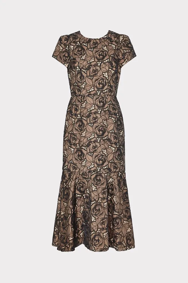 Milly Dresses Women Tahlia Rose Mesh Embroidered Dress Black