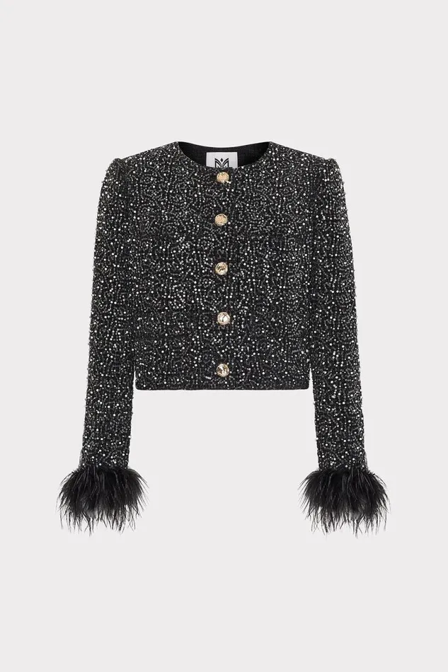 Milly Matching Sets Women Aya Beaded Tweed Jacket Black