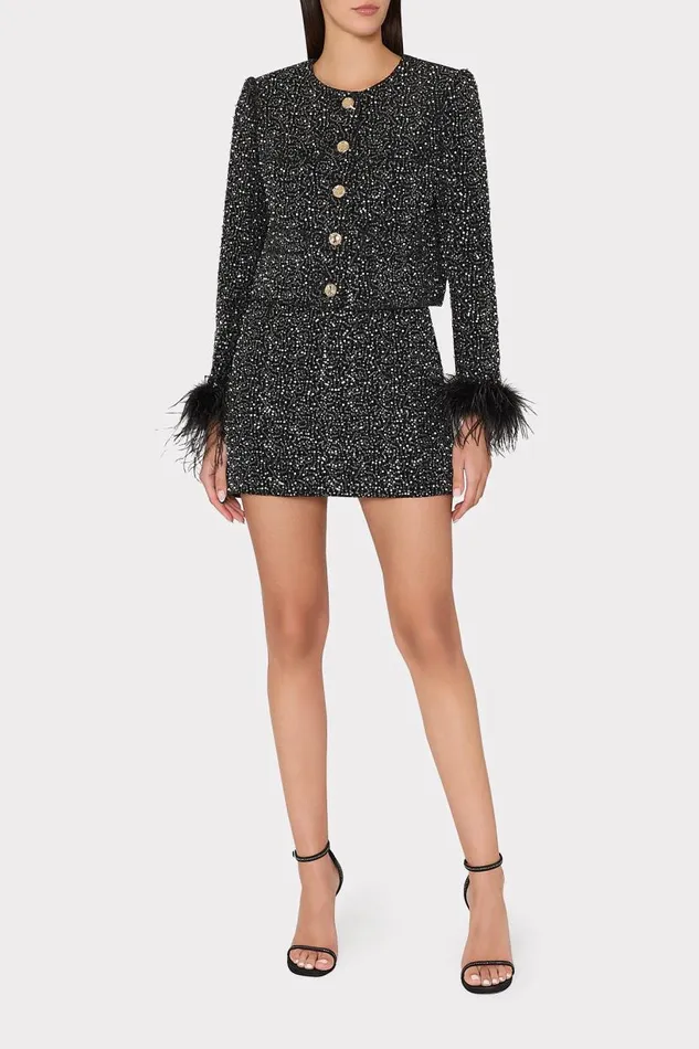 Milly Matching Sets Women Aya Beaded Tweed Jacket Black Milly Matching Sets Women Aya Beaded Tweed Jacket Black